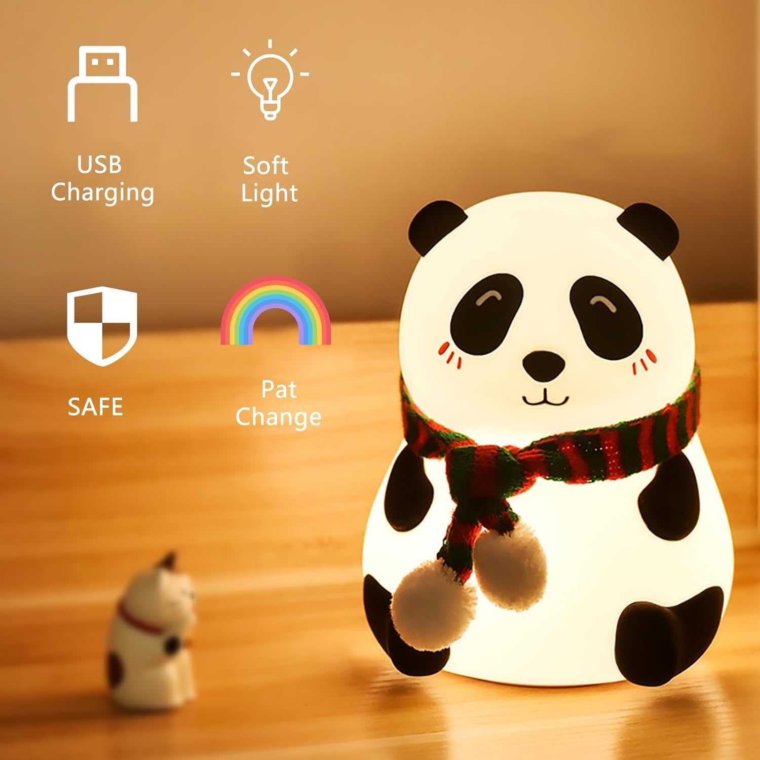 Panda Light Night Lamp for Kids Bedroom, 8-Color LED Changing Silicone ...